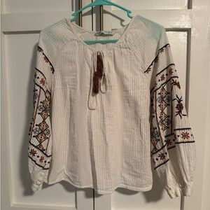 Zara Embroidered White Bohemian Blouse